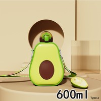 Bouteille d'eau portable unisexe en plastique PC, écologique, créative, mignonne, en forme d'avocat, avec paille intégrée, personnalisable, pour le sport et l'extérieur