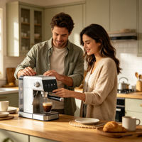 Cafetera Espresso Anbolife de 15 Bares, Panel Táctil Colorido, Calentamiento con Termobloque, Portafiltro de 51 mm, Vaporizador, Certificación CE, para Baristas Caseros, OEM