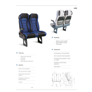Asiento/Silla de Pasajero para Autobús VIP de Lujo, de 2/3 Plazas, Impermeable, Marca LEO, Modelo 18, Origen Turquía - Product Image 2