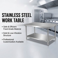 Table de travail en acier inoxydable robuste à 2 niveaux, table de préparation de cuisine avec étagère inférieure réglable pour restaurant, hôtel, cantine