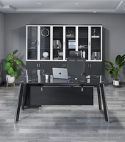 Bureau de gestion en verre trempé en forme de L, table de bureau pour le patron