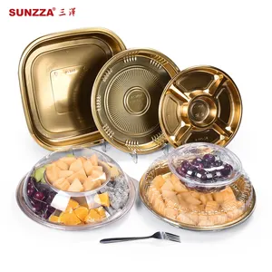 Sunzza Wholesale 6 Compartment pet double layer clear food grade disposable plastic fruit salad container with anti fog arch lid