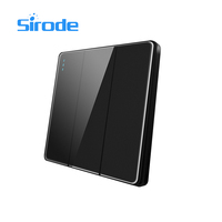 Sirode T1 Series UK Standard Modern Black Color Luxury Acrylic Panel 2 Gang 1 Way Wall Light Commutateurs et prises de courant pour la maison