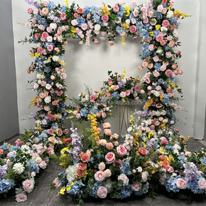 Arche de mariage OEM ODM rose, bleue, orange avec chemin de fleurs artificielles vertes pour arche métallique carrée - Product Image 3