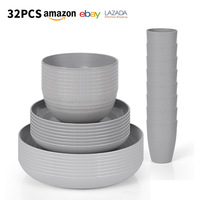 Service de table moderne et minimaliste en paille de blé et plastique PP gris, résistant aux chutes et compatible micro-ondes, pour 4/6/8 personnes