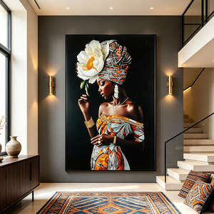 Arte mural mujer africana moderna, imagen cristal con placa MDF, obra incrustada cristales para decoración hogar - Product Image 1