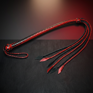 แส้หนังพร้อมด้ามจับยืดหยุ่น สำหรับการลงโทษแบบ BDSM อุปกรณ์พันธนาการ สีดำแดง ยี่ห้อ HMB - Product Image 3