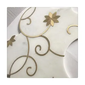 Top rank brass waterjet cut mosaic mixed marble tile