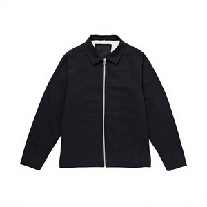 Custom Brand Clothing <b>Men's</b> Women's Varsity <b>Jacket</b> Short Zipper Solid Color Black Canvas Casual Winter Eco-Friendly Windproof - Product Image 2