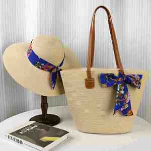 Wholesale Fashion Ladies Floral Ribbon Beach <b>Bag</b> With <b>Hat</b> Women <b>Hats</b> Fashion Summer Vacation Straw <b>Bag</b> and <b>Hat</b> Set - Product Image 4
