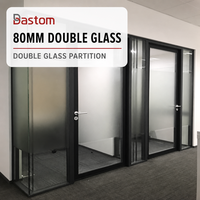 Panneau de cloison double vitrage 80 mm, cadre plat, construction solide, séparateur intérieur pour bureaux et commerces