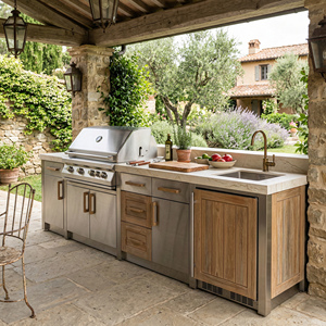 ห้องครัวกลางแจ้งสแตนเลส 304 สีอบอุ่นแบบกำหนดเอง พร้อมหลังคาป้องกัน<span class=keywords><strong>แมลง</strong></span> สำหรับทำบาร์บีคิวในสวน - Product Image 2