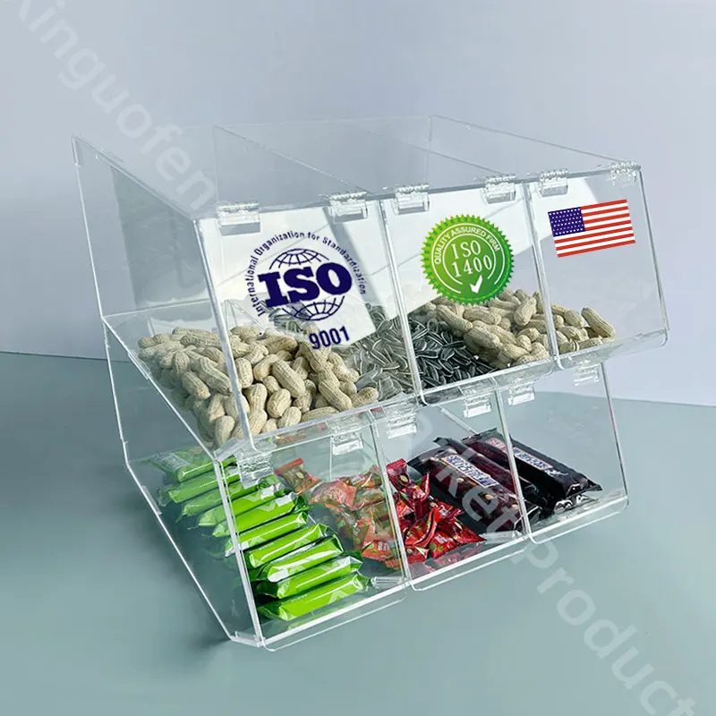 Snack kẹo phân loại bin Hộp thiết kế cửa hàng giá rẻ tùy biến cao trong suốt kẹo container lưu trữ hộp nhựa rõ ràng Acrylic