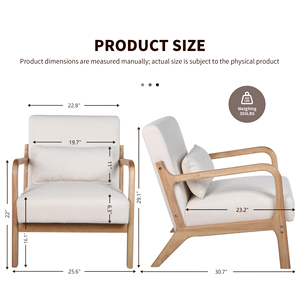 Poltrona Moderna Stile Mid-Century con Struttura in Legno Massello e Cuscino Lombare Rimovibile per Soggiorno e Camera da Letto - Product Image 4