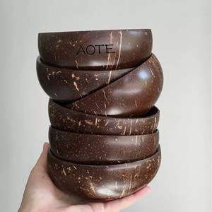 Bát dừa tự nhiên đánh bóng 100% và thìa gỗ, bộ bát và nĩa ăn salad dừa hữu cơ tự nhiên, bát dừa vỏ trứng - Product Image 1