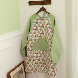 Apron With Sleeves 100% Cotton Flower Printing Long For Cooking And Daily Use - Product Image 2