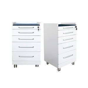 خزانة طبية متحركة بأربعة أدراج من الفولاذ المقاوم للصدأ، تحمل وزن 150 كجم، مع سطح زجاجي مقوى وصينية فرز مجانية - Product Image 4