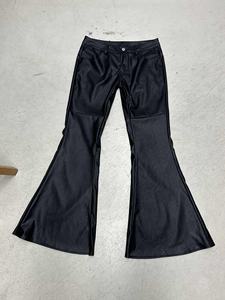 Edgy Street Style Breathable PU Pants-<b>Low</b>-<b>Rise</b> Bootcut <b>Flare</b> with Flat Front and Slimming Fit - Product Image 2