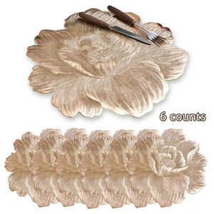 Tabletex New Gold Xmas Flower Sets <span class=keywords><strong>de</strong></span> <span class=keywords><strong>table</strong></span> pour le dîner Napperons en vinyle plastique métallique Nappes antidérapantes Noël - Product Image 1