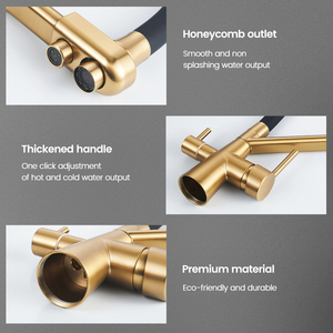 SANIVITAL <span class=keywords><strong>Rubinetto</strong></span> da Cucina Contemporaneo a <span class=keywords><strong>3</strong></span> <span class=keywords><strong>Vie</strong></span> in Ottone Zincato Nero di Lusso per Bagno e Cucina Montaggio su Piano Oro - Product Image 3