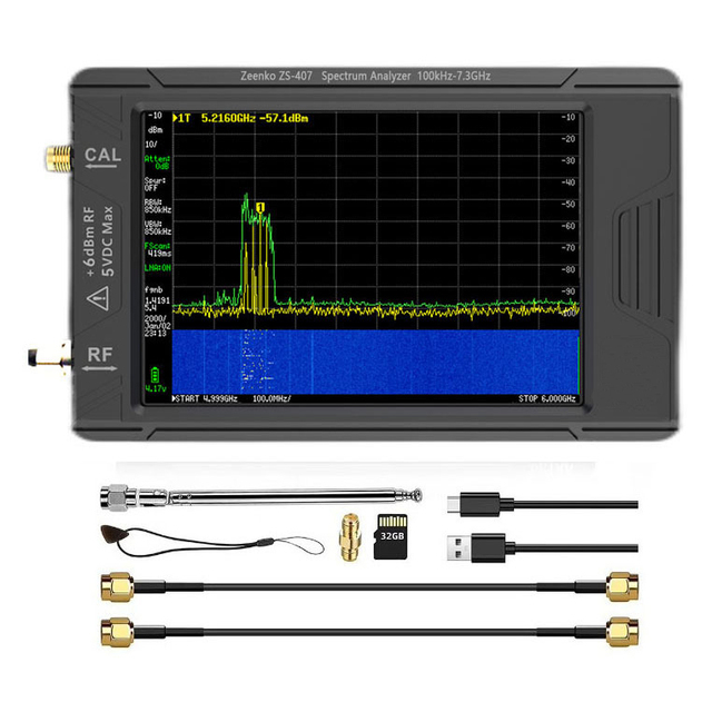 ZS-406/ZS-407 4-inch Screen Handheld RF Spectrum Analyzer 100k-7.3GHz signal Generator