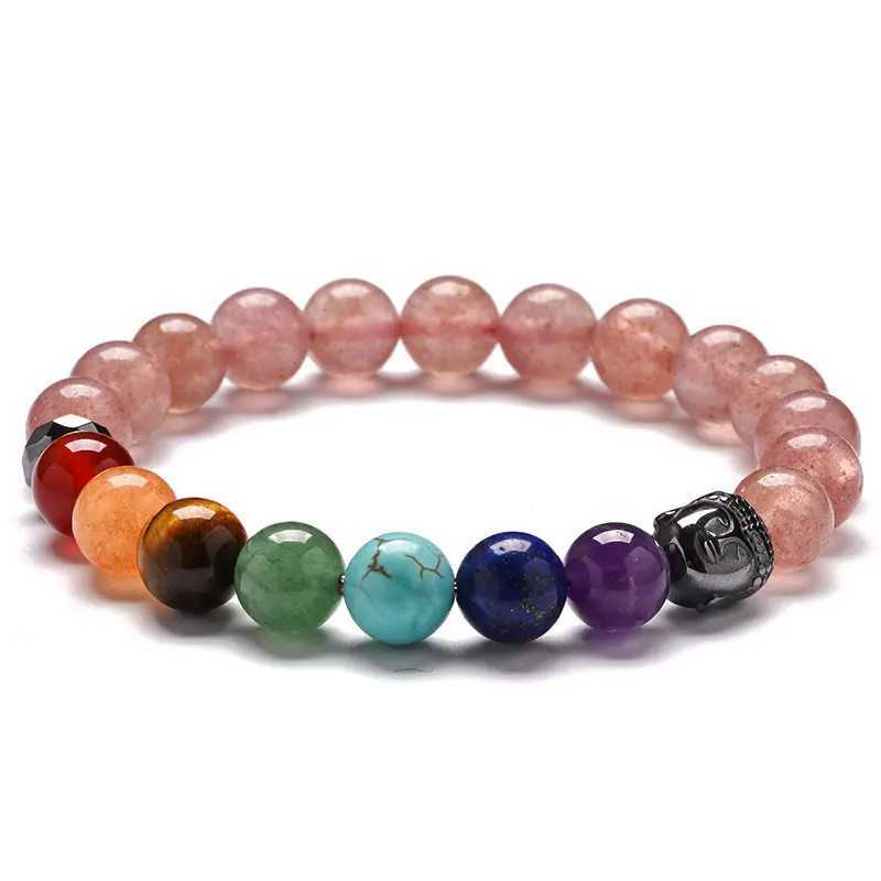 Trade Insurance Natural Stone Yoga Hematite Head Buddha Strawberry Quartz Bracelet