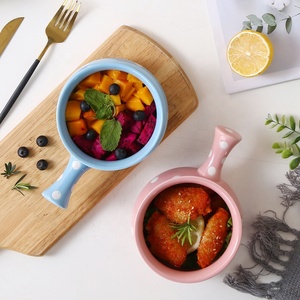 Bol à petit-déjeuner en céramique à poignée unique avec motif à pois, bol en porcelaine pour nouilles, fruits et salades, idéal pour la maison, l'hôtel, le restaurant et les fêtes - Product Image 3