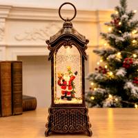 Décorations de Noël, boîte à musique, lumière nocturne scintillante, ornement, scène intérieure rotative, style européen, plastique