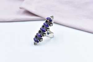 Handmade Purple Dahlia Turquoise Sterling Silver <b>Adjustable</b> <b>Ring</b> Natural Gemstone Jewelry for Women Wholesale - Product Image 5