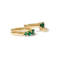 Gemnel Meilleur prix Argent pur Sans perçage Délicat Émeraude Cz/ clair Cz Boucle d'oreille pour filles