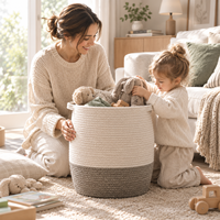 Panier de rangement en corde de coton bicolore personnalisé, grand panier rond avec poignées, organisateur domestique pour couvertures, jouets, linge