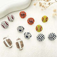 Boucles d'oreilles clous en acier inoxydable style sportif avec diamants en alliage, football, baseball, basketball, cadeaux simples et tendance