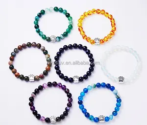 dog paw print charm stretch stone bracelets customized logo metal charm gemstone bracelets unisex yoga stone bead bracelets