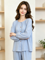 Ensemble long 2 pièces en fibre de bambou tricoté pour femme, col rond, décontracté, uni, coupe ample, respirant et confortable pour le printemps