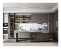 Solusi penyimpanan kabinet pengaturan dapur dinding pintu kaca lampu LED kualitas Modern