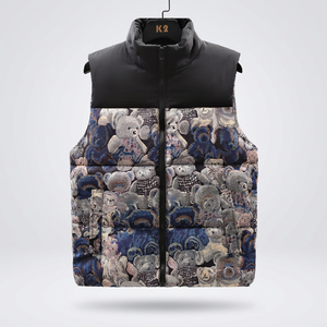Gilet d'hiver pour homme avec imprimé ours, col montant, fermeture éclair, vêtement d'extérieur décontracté, coupe-vent, rembourrage en polyester - Product Image 2