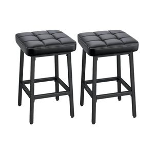 Modern 2-PC <strong>Counter</strong> <strong>Height</strong> Bar <strong>Stools</strong> Set Leather Upholstered Backless Square <strong>Stools</strong> with Metal Frame for Kitchen - Product Image 6