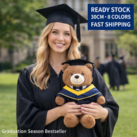 Ours en peluche de 30 cm pour la remise des diplômes, en stock, 8 couleurs, cadeau pour les diplômés, vente en gros aux États-Unis