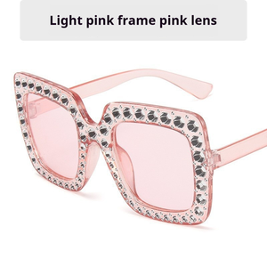 Bán buôn retro cổ điển Glam kính mặt trời thạch lấp lánh Bling óng ánh màu hồng quá khổ khung vuông UV400 kính mát - Product Image 6