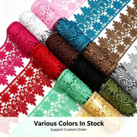 Dentelle florale en polyester 100% de 3,3 pouces (8,5 cm), bordure brodée soluble à l'eau pour robe de mariée, couture DIY, blanc rose