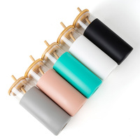 Gobelet personnalisé avec logo imprimé, sans BPA, en verre borosilicate de haute qualité, 500 ml, compatible lave-vaisselle, avec manchon en silicone, couvercle en bambou et pailles