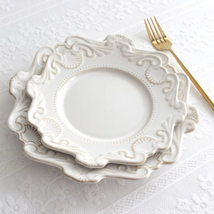 Service de table en céramique de style <span class=keywords><strong>baroque</strong></span> européen, design en relief, assiettes et plats blancs pour mariage - Product Image 2