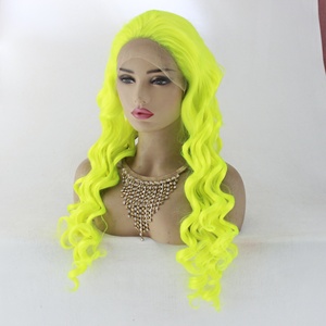 วิกผมด้านหน้าลูกไม้สีเขียวเรืองแสงวิกผมหยิกยาวสังเคราะห์<span class=keywords><strong>สี</strong></span>เหลืองสดใสสำหรับผู้หญิงแฟชั่นคอสเพลย์ - Product Image 5