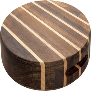 Set di Taglieri Rotondi in Acacia Carbonizzata, Ecologici e Sostenibili con Manico per Tagliare Carne e Verdure - Product Image 1