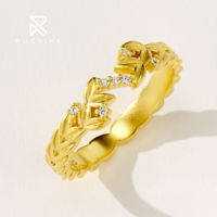 Bague Feuille de Laurier Vintage Rochime en Argent Sterling 925 Plaqué Or 18K avec Zircon Cubique pour Femme – Vente en Gros