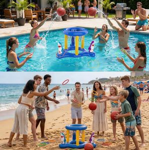 Shark-themed 2-in-1 <b>Inflatable</b> <b>Pool</b> Basketball & Ring Toss Game Set - Product Image 2