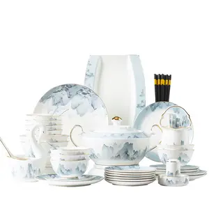 Классический цветочный белый набор посуды в европейском стиле с полной ложкой палочки для еды и набор мисок по заводской цене