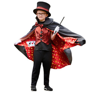 Children Magician Costume Red Star Cape Top Hat Magic Wand Performance Cosplay Outfit Party Role Play Dress Up Suit - Product Image 2