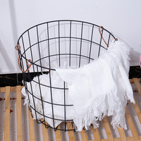 Ensemble de style nordique de 2 paniers à linge en fil de fer en métal noir de forme ronde avec poignées pour chambre salle de bain Design cercle élégant