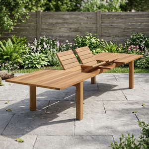 Table à manger extensible en bois massif moderne, design rectangulaire convertible, style minimaliste écologique, meubles pour la maison, utilisation en extérieur - Product Image 3